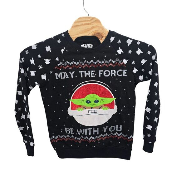 Star Wars Baby Yoda Christmas Sweatshirt Black Small Cotton & Polyester - Picture 2 of 5